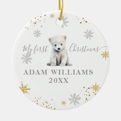 Baby Christmas Polar Bear Personalized Photo  Ceramic Ornament