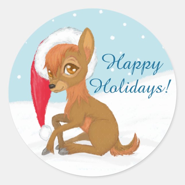 Baby Christmas Reindeer Classic Round Sticker (Front)