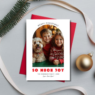 Baby Christmas So Much Joy Funny Pet Dog Photo Red Holiday Card