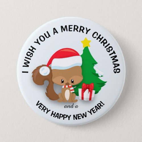 Baby Christmas Squirrel Santa Hat  Merry Christmas Pinback Button