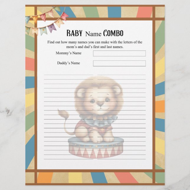 Baby Circus_  Baby Name Combo Shower game Letterhead (Front)
