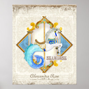 Baby Circus Fantasy Seahorse Carousel Vintage Poster