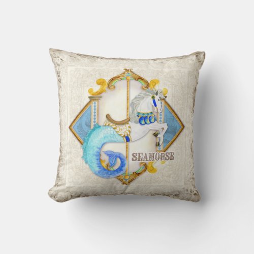 Baby Circus Fantasy Seahorse Carousel Vintage Throw Pillow