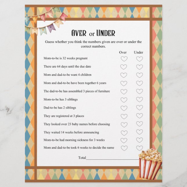 Baby Circus_ Over or Under Baby Shower game Letterhead (Front)