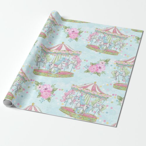 Baby Circus Theme Carousel Ponies Wrapping Paper