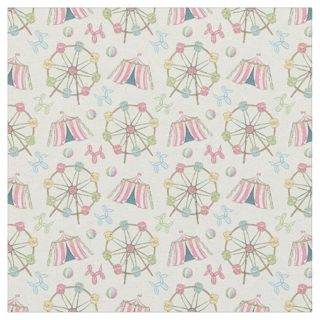 Baby Circus Theme Ferris Wheel Balloons Fabric (Close Up)
