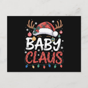 Baby Claus Christmas Santa Hat Antlers Xmas Lights Holiday Postcard