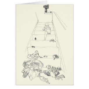 Baby Climbing the Stairs Drawing Funny Family Art Cards