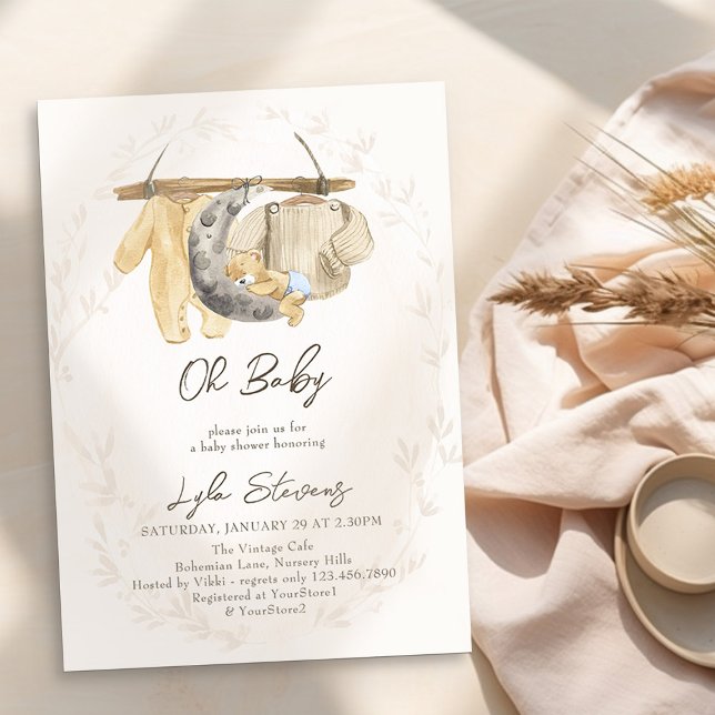 Baby Clothes and Teddy Bear Neutral Baby Shower Invitation (Oh Baby Neutral Baby Shower Invitation - from my Baby Clothes Baby Shower Collection)