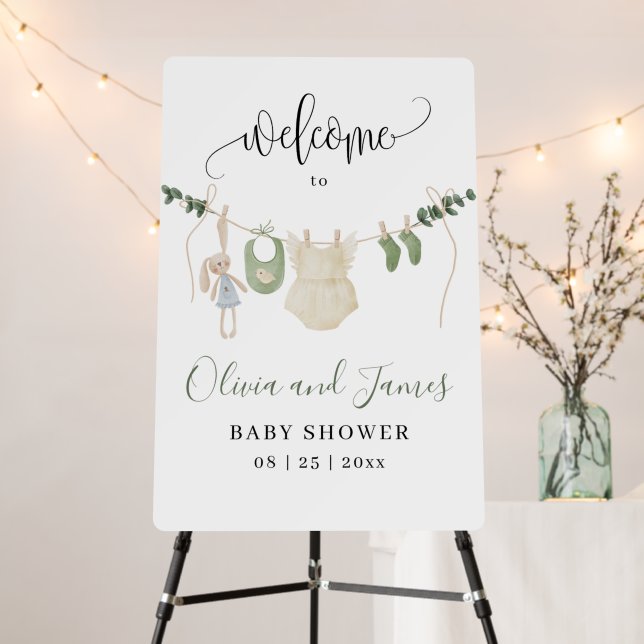 Baby Clothes Baby Shower Invitation, Minimalist  Foam Board (In Situ (Stand))