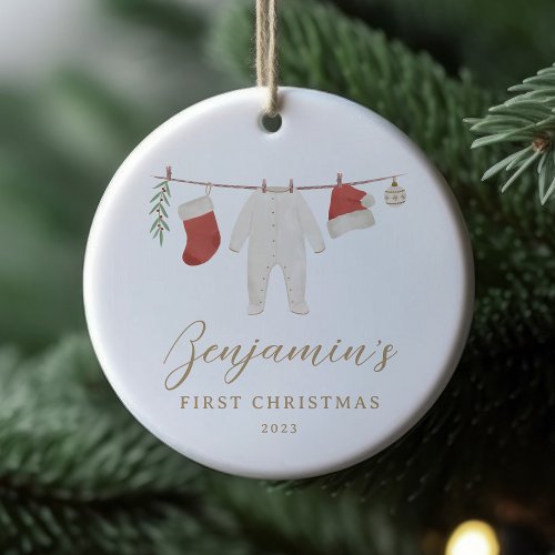 Baby Clothes Baby Stats First Christmas  Ceramic Ornament