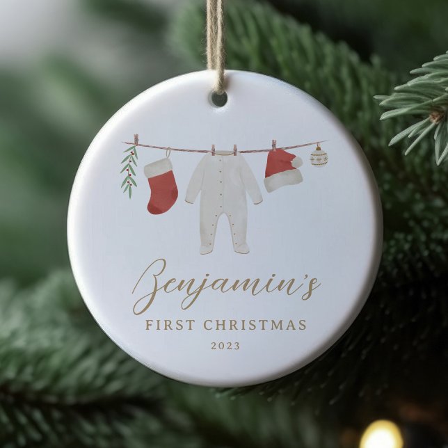 Baby Clothes Baby Stats First Christmas  Ceramic Ornament (Creator Uploaded)