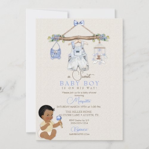 Baby Clothes Boy Baby Shower Ivory Blue Invitation