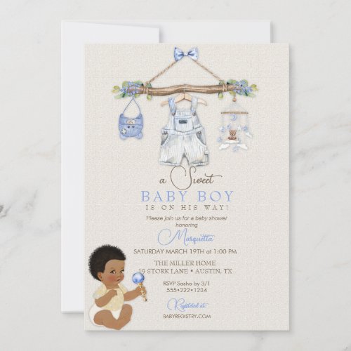 Baby Clothes Boy Baby Shower Ivory Blue Invitation