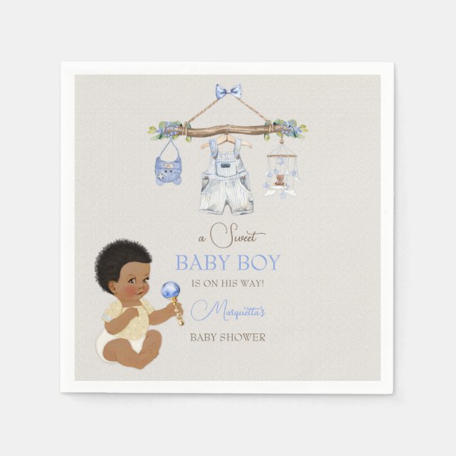 Baby Clothes Boy Baby Shower Ivory Blue Napkins (Front)