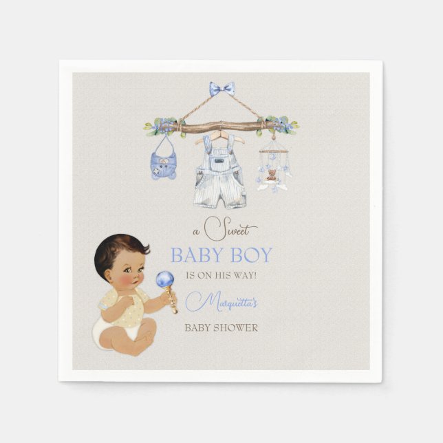 Baby Clothes Boy Baby Shower Ivory Blue Napkins (Front)