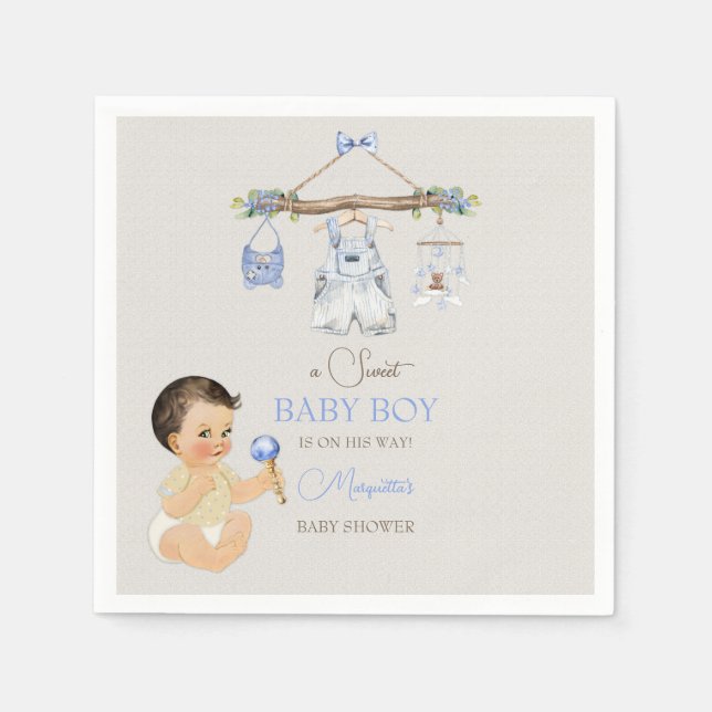 Baby Clothes Boy Baby Shower Ivory Blue Napkins (Front)