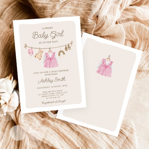 Baby Clothes Clothesline Boho Girl Baby Shower Invitation