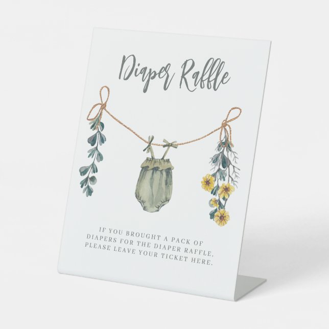 Baby Clothes & Flowers Baby Shower Diaper Raffle Pedestal Sign (Front)