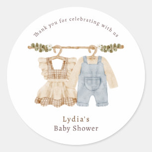 Baby Clothes Gender Reveal, Boho Baby Shower Classic Round Sticker