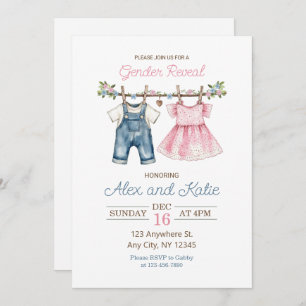Baby Clothes gender reveal editable invitation