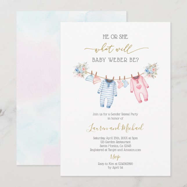 Baby Clothes Gender Reveal Invitation (Front/Back)