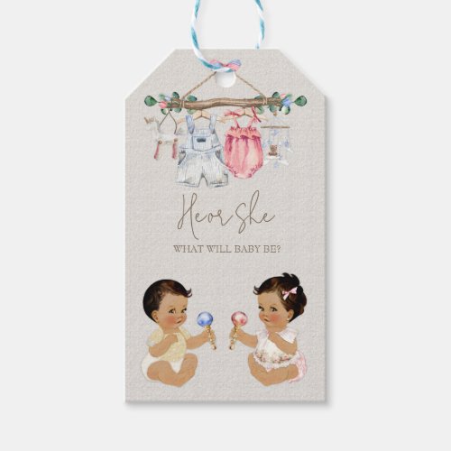 Baby Clothes Gender Reveal Ivory Pink Blue Gift Tags
