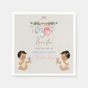 Baby Clothes Gender Reveal Ivory Pink Blue Napkins