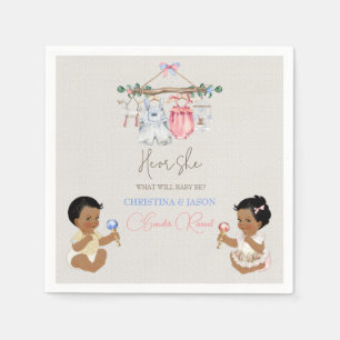 Baby Clothes Gender Reveal Ivory Pink Blue Napkins