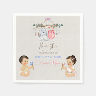 Baby Clothes Gender Reveal Ivory Pink Blue Napkins