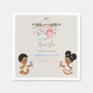 Baby Clothes Gender Reveal Ivory Pink Blue Napkins