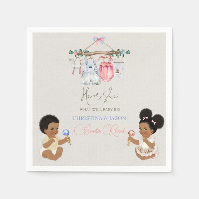 Baby Clothes Gender Reveal Ivory Pink Blue Napkins (Front)