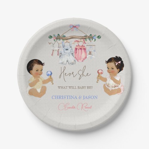 Baby Clothes Gender Reveal Ivory Pink Blue Paper Plates