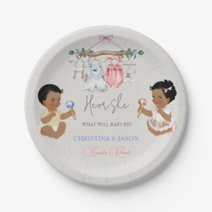 Baby Clothes Gender Reveal Ivory Pink Blue Paper Plates