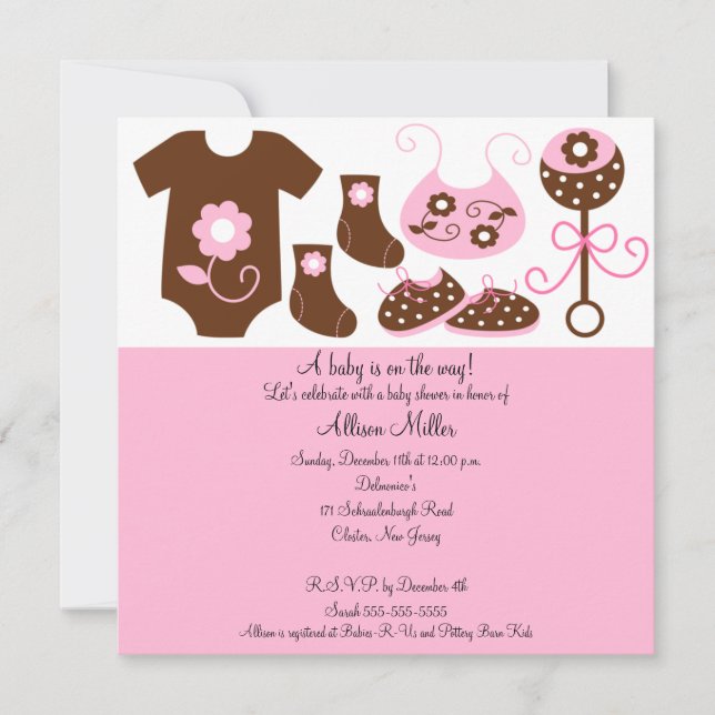 Baby Clothes Girl Baby Shower Invitation (Front)