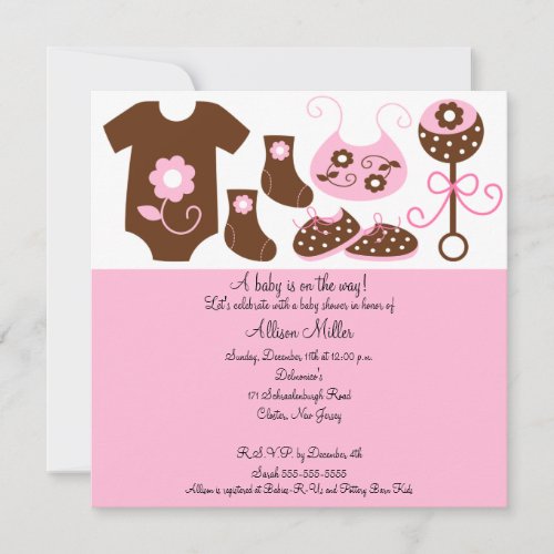 Baby Clothes Girl Baby Shower Invitation