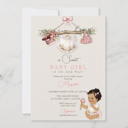 Baby Clothes Girl Baby Shower Ivory Pink Invitation