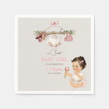 Baby Clothes Girl Baby Shower Ivory Pink Napkins by nawnibelles at Zazzle