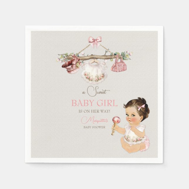 Baby Clothes Girl Baby Shower Ivory Pink Napkins (Front)