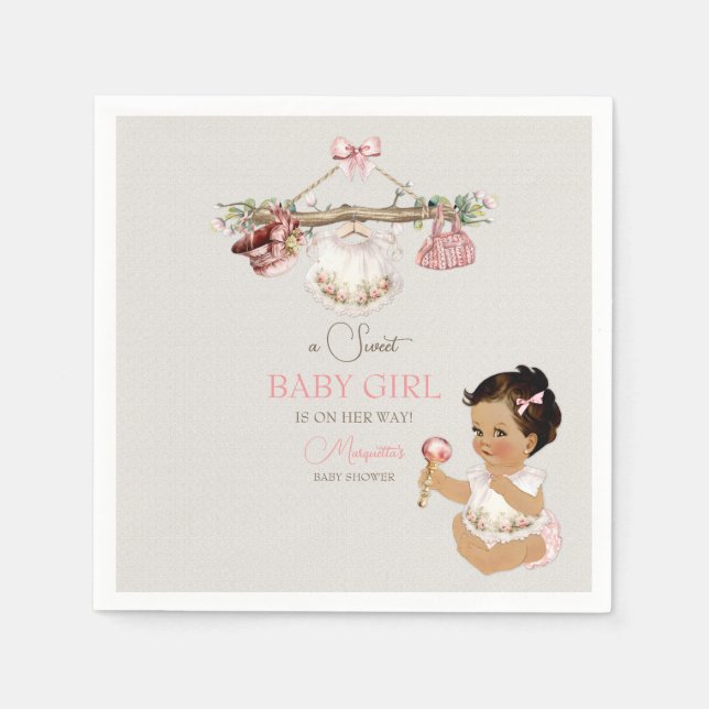 Baby Clothes Girl Baby Shower Ivory Pink Napkins (Front)