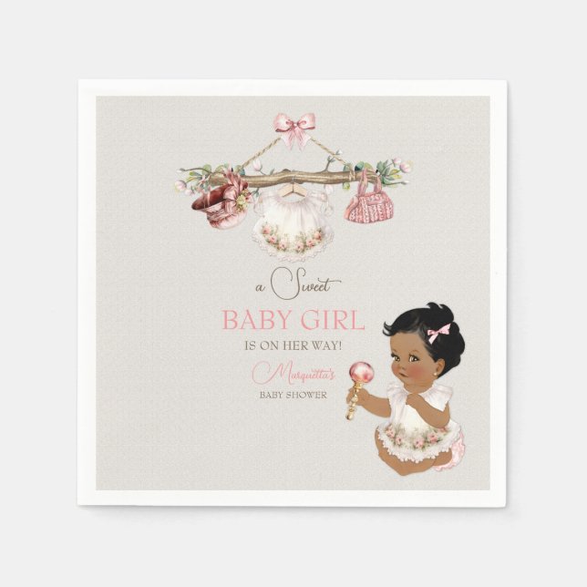 Baby Clothes Girl Baby Shower Ivory Pink Napkins (Front)