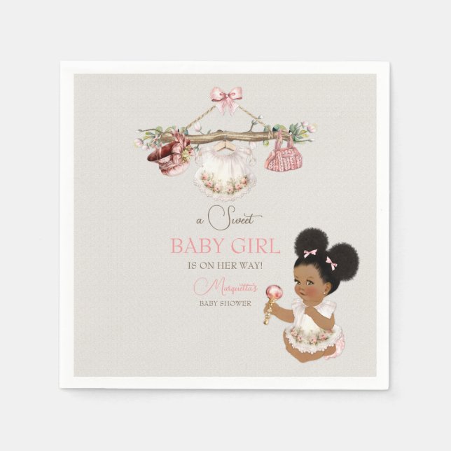 Baby Clothes Girl Baby Shower Ivory Pink Napkins (Front)