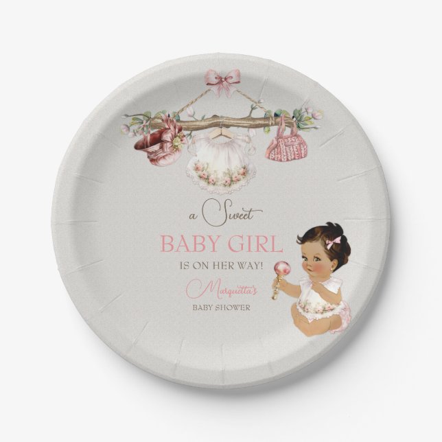 Baby Clothes Girl Baby Shower Ivory Pink Paper Plates (Front)