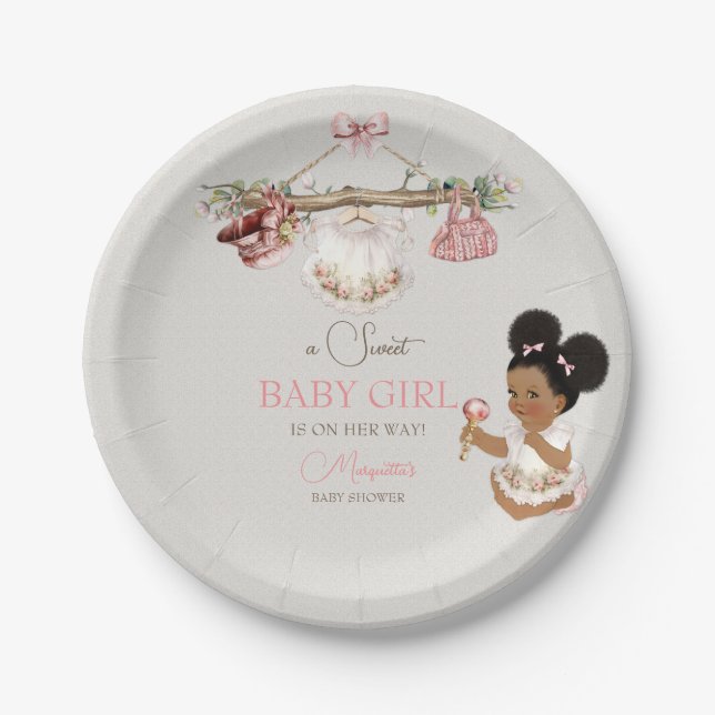 Baby Clothes Girl Baby Shower Ivory Pink Paper Plates (Front)