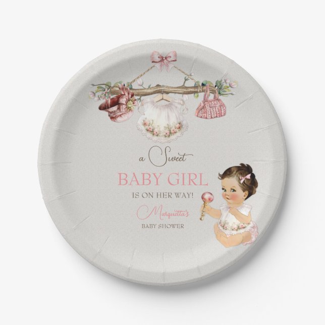 Baby Clothes Girl Baby Shower Ivory Pink Paper Plates (Front)