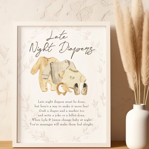 Baby Clothes Late Night Diapers Baby Shower Poster