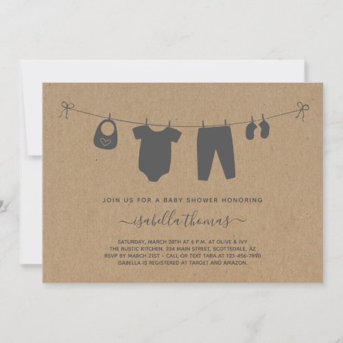Baby Clothes on Clothesline Baby Shower Invitation