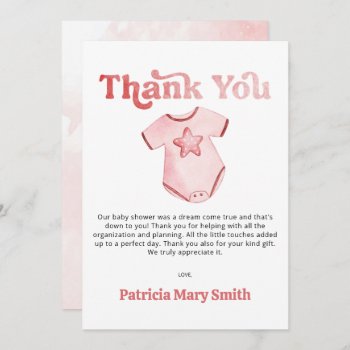 Baby Clothes Pink Girl Baby Shower Thank You Card by Invitationboutique at Zazzle
