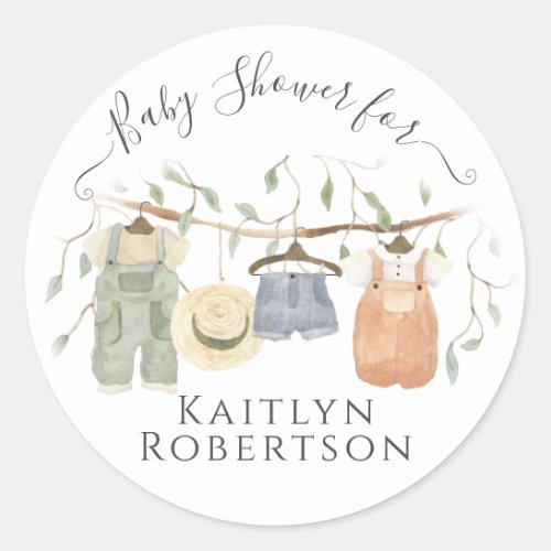 Baby Clothes Watercolor Cottagecore Boy Shower Classic Round Sticker