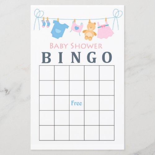 Baby Clothesline baby shower bingo card